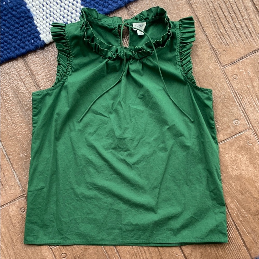 J. Crew Green Ruffled Bib Collar Blouse